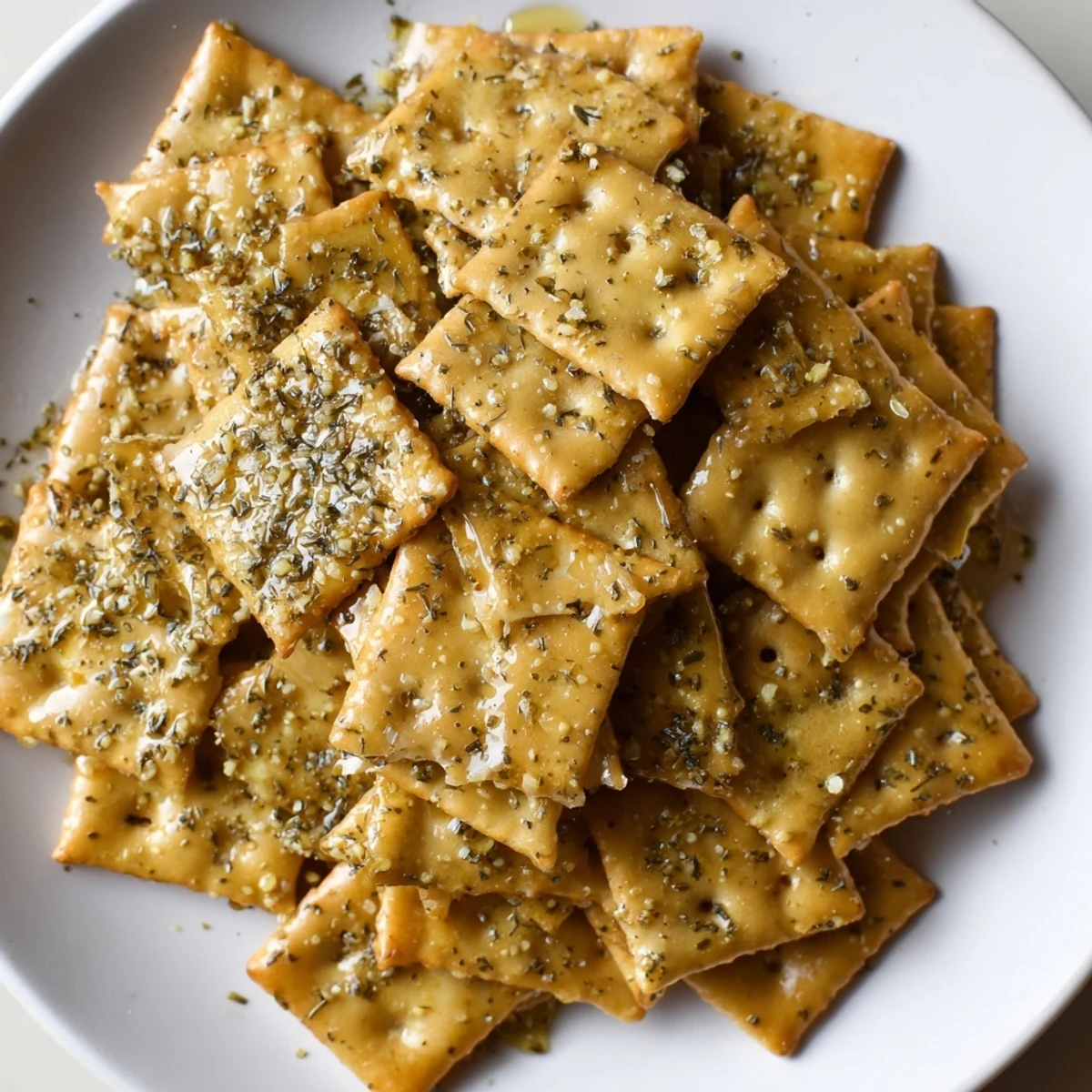 A bowl of Dill Pickle Saltines with zesty dill, salty tang, crunchy bite
