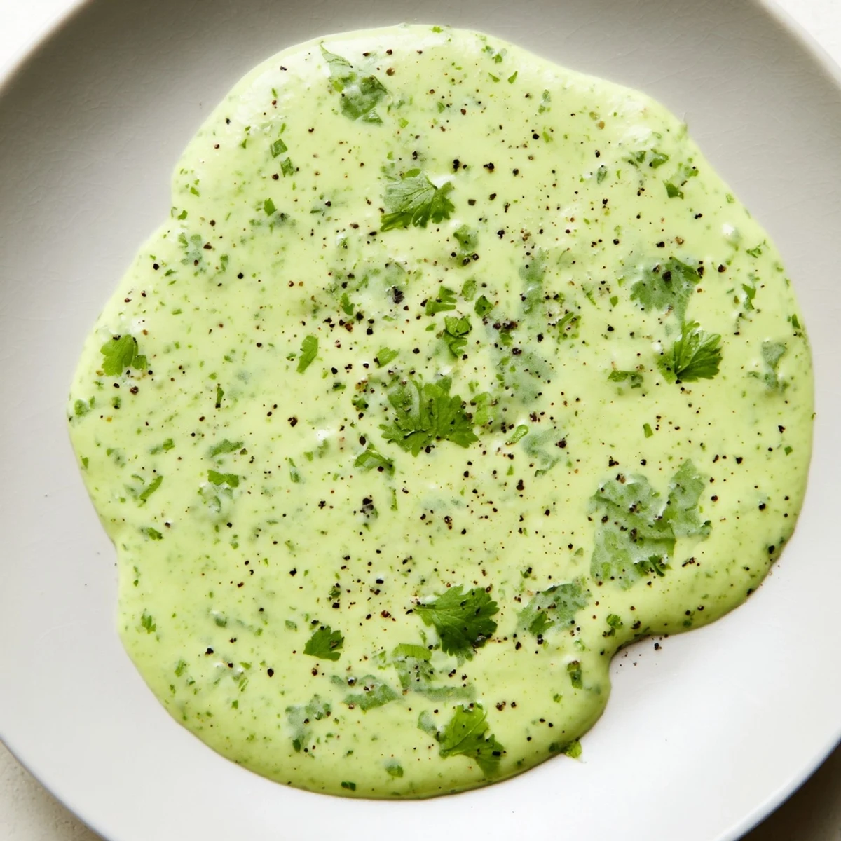 Vibrant green creamy cilantro lime sauce served in a small glass dipping bowl