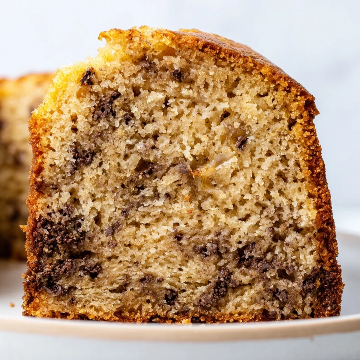 Moist banana cake topped with cream cheese frosting and chopped walnut garnish