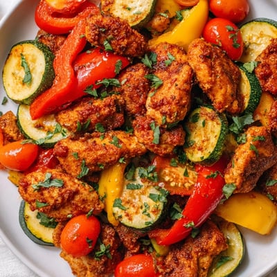 Juicy seasoned chicken with tender zucchini and cherry tomatoes in this quick flavorful one pan dish